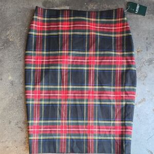 Ralph Lauren Red and Black Plaid Pencil Skirt